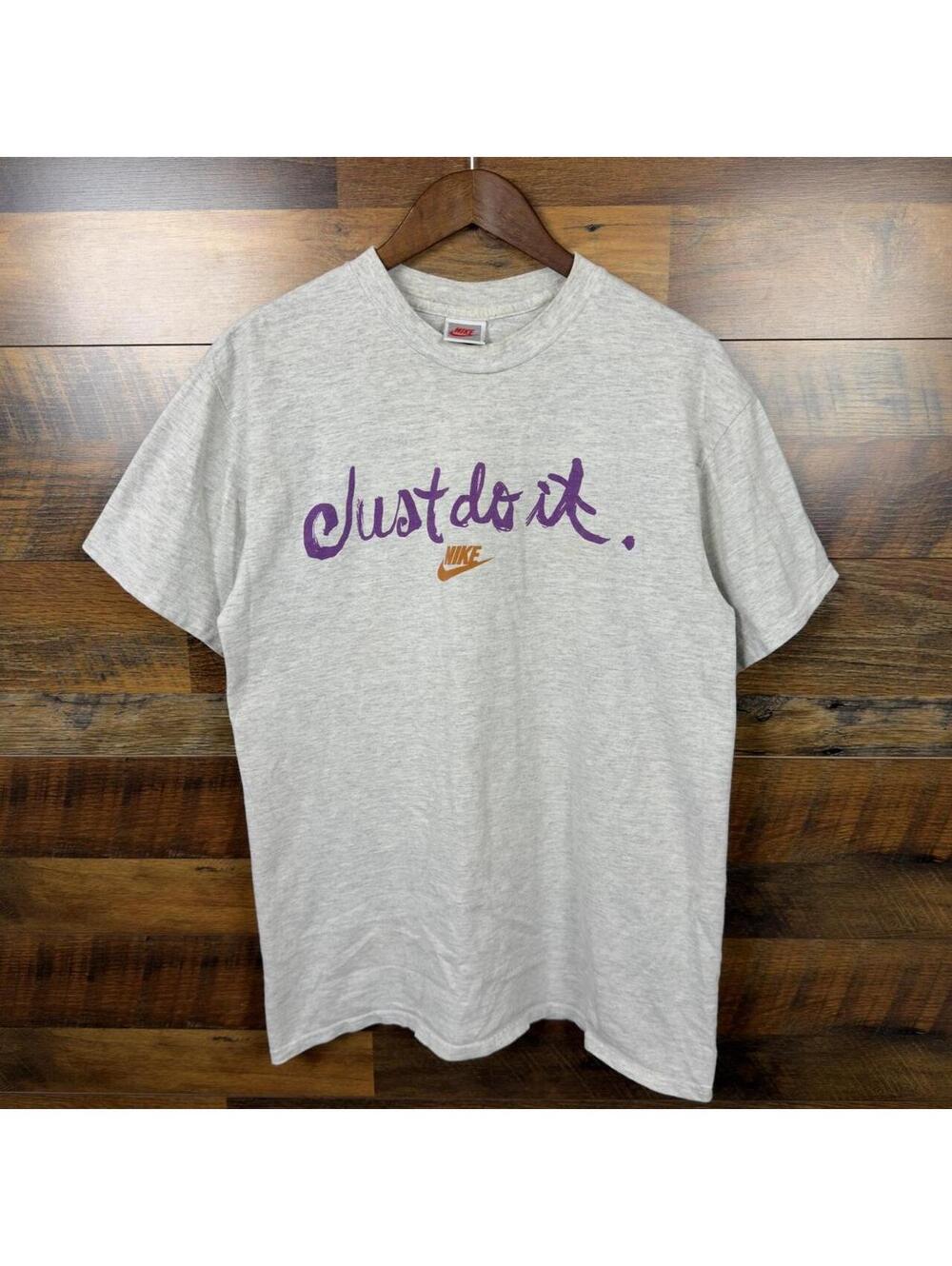 Vintage 90s Nike Just Do It T-Shirt Large Made in USA Gray Swoosh Spellout